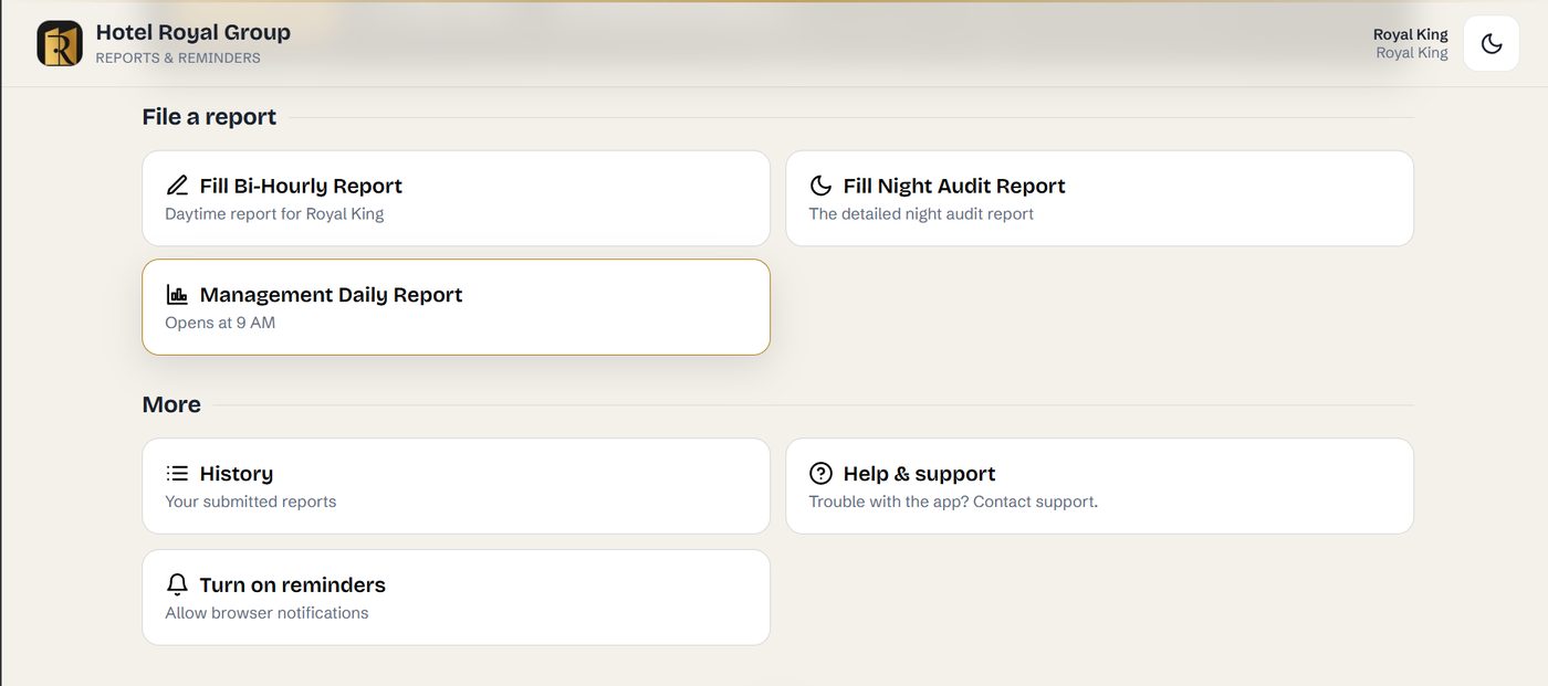 Daily Reporting app: Report types